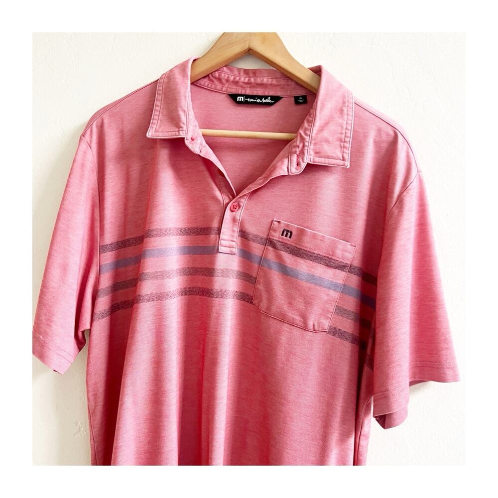 Travis Mathews Men’s Choma Polo Size XL Red Striped Design Logo Golf Sporty - Picture 4 of 8